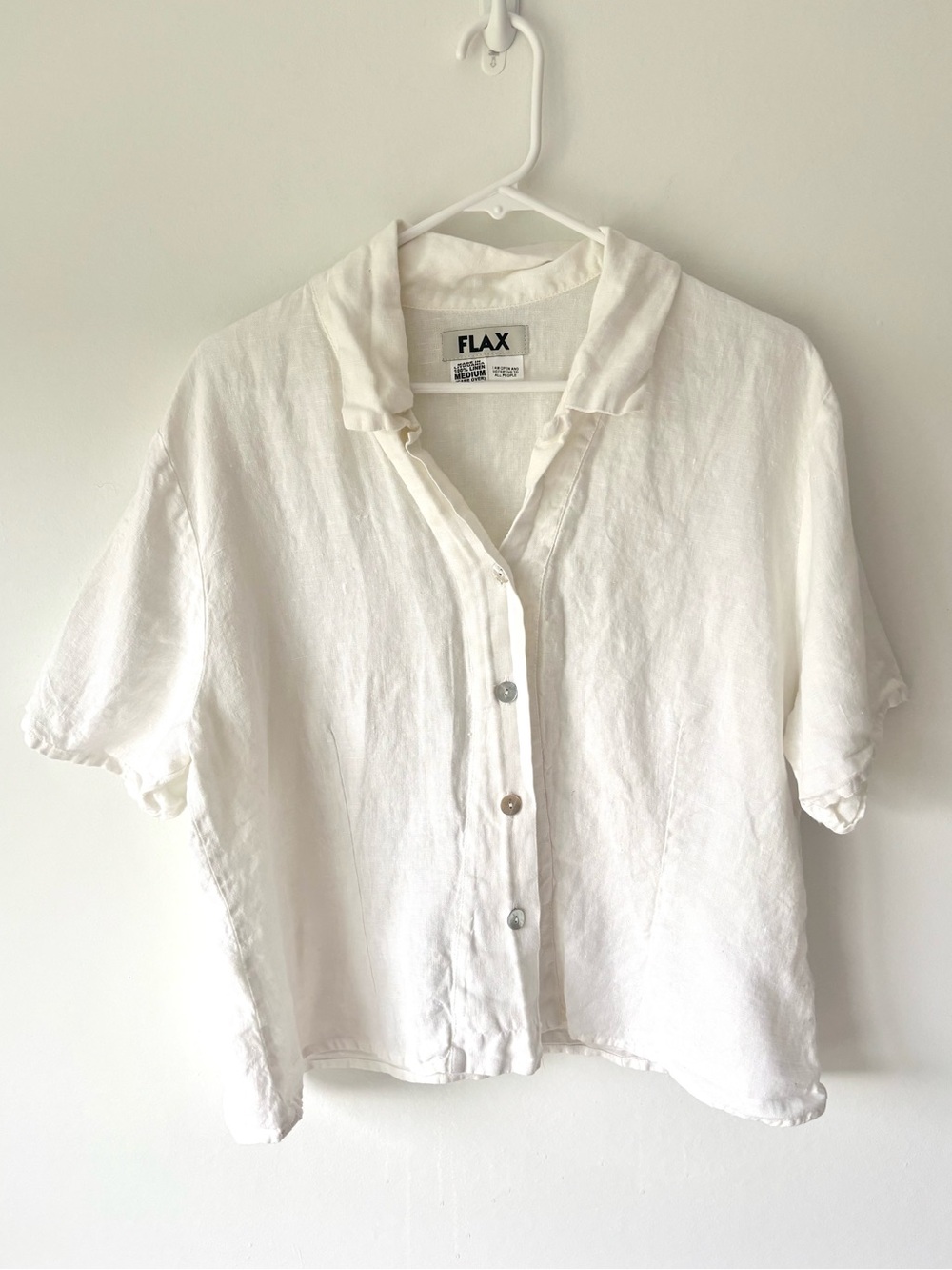 Flax White Short Sleeve T-shirt 100% Linen Relaxed Square Fit Minimalist